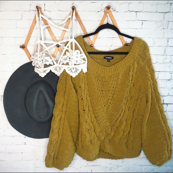 Express Sweaters - Express mustard green chenille sweater